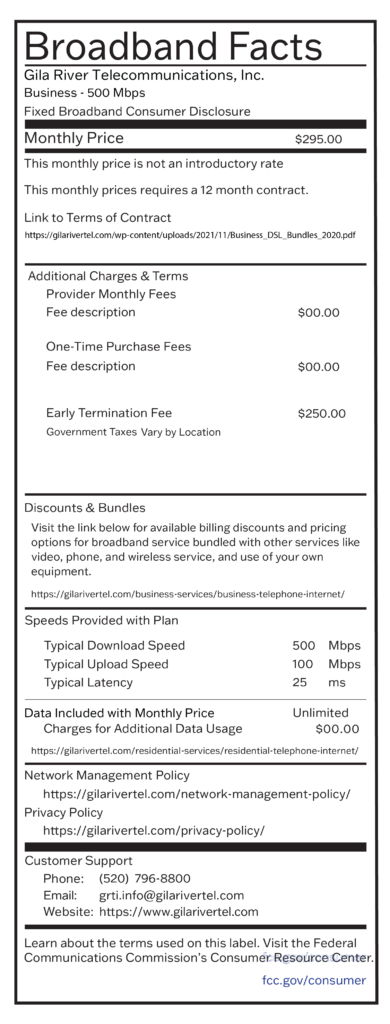 GRTI Internet Speed 500 MBPS